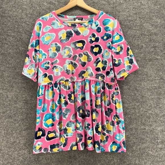 New Heimish Top Girls M Medium Pink Animal Print Short Sleeve Leopard Baby Doll - Picture 1 of 9